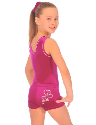 Girls Valentine Cerise Velour Gymnastics Shorties